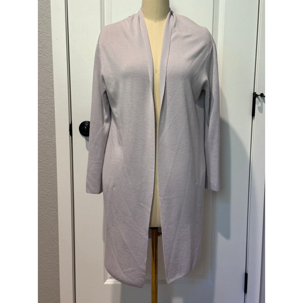 Women's MM.LAFLEUR Light Gray Long Merino Wool Open Front Cardigan L